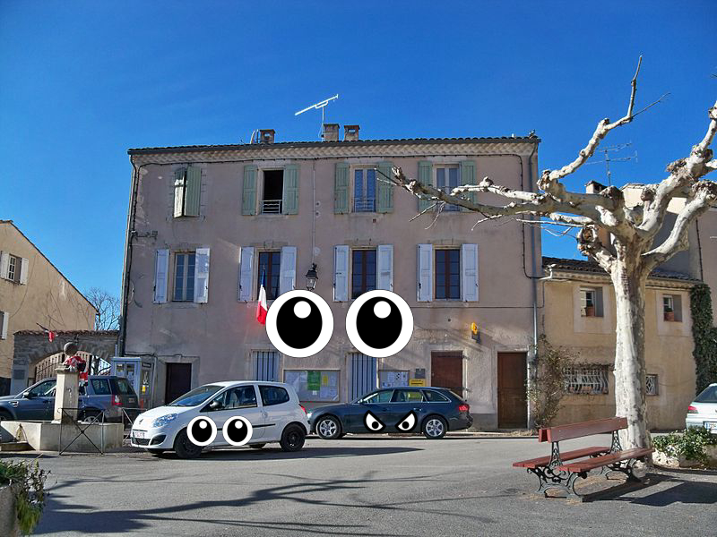 Building, Car, Bench, Car, Car, Building