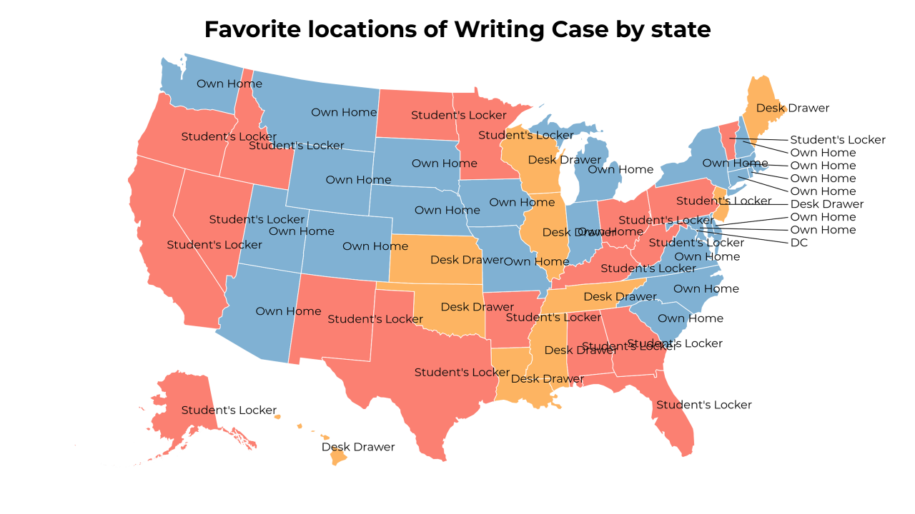 locations of Writing Case map