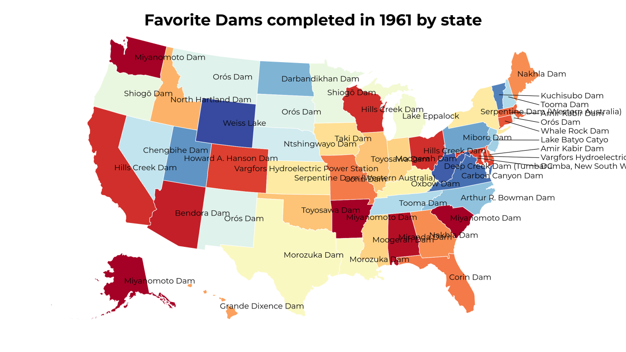 Dams completed in 1961 map
