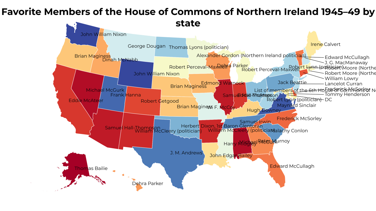 Members of the House of Commons of Northern Ireland 1945–49 map