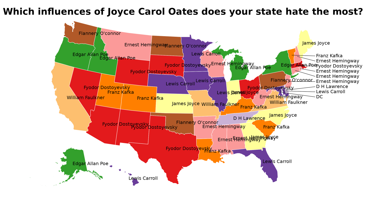 influences of Joyce Carol Oates map