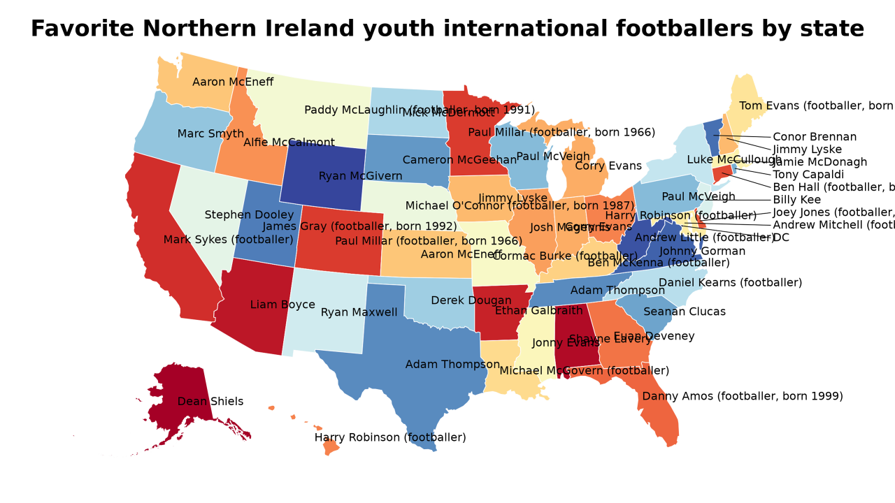 Northern Ireland youth international footballers map