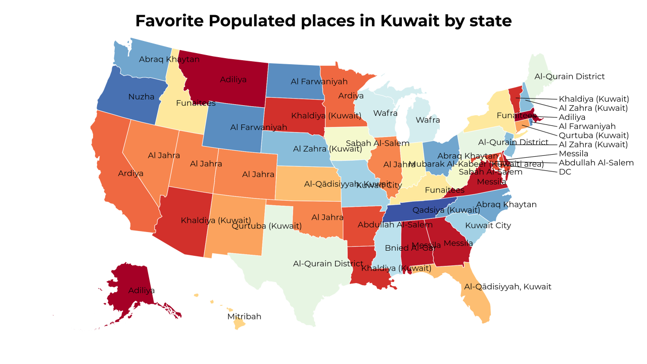 Populated places in Kuwait map