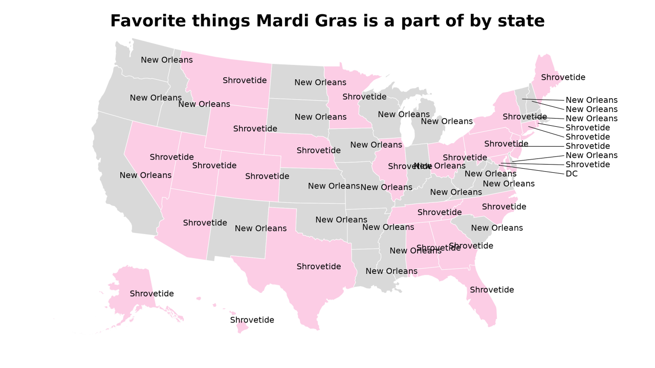 things Mardi Gras is a part of map