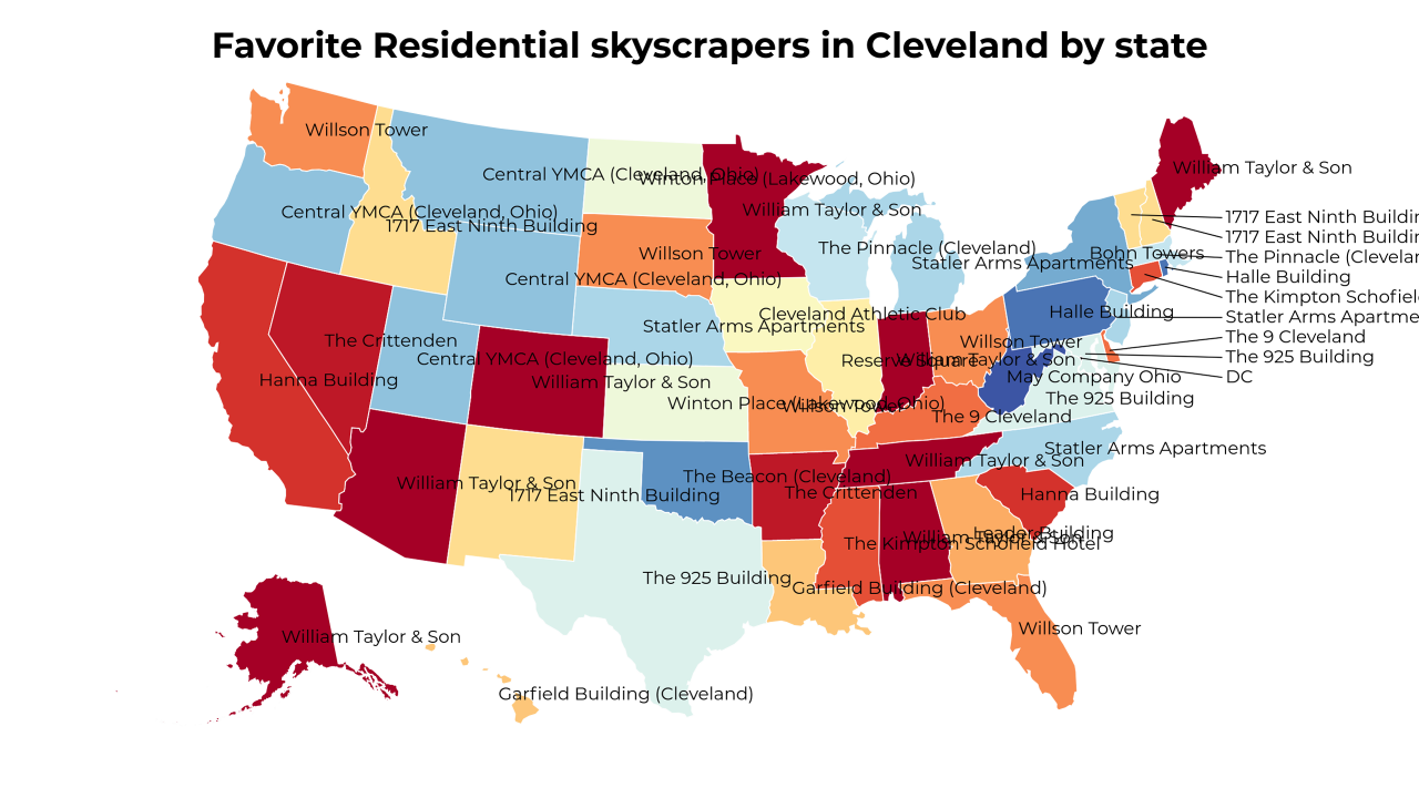 Residential skyscrapers in Cleveland map