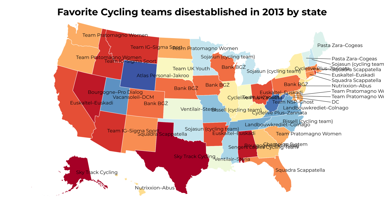 Cycling teams disestablished in 2013 map