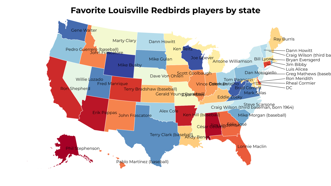 Louisville Redbirds players map