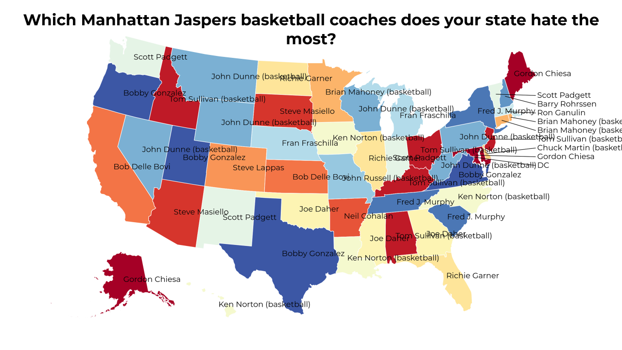 Manhattan Jaspers basketball coaches map