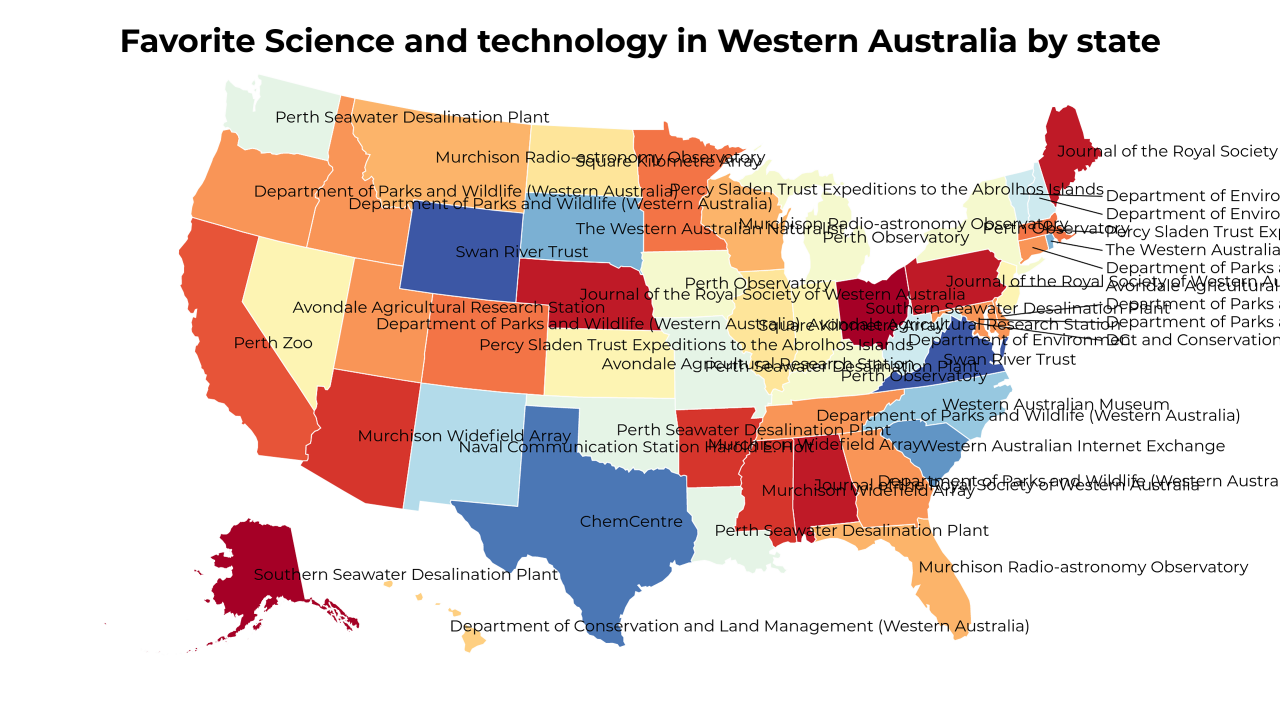 Science and technology in Western Australia map