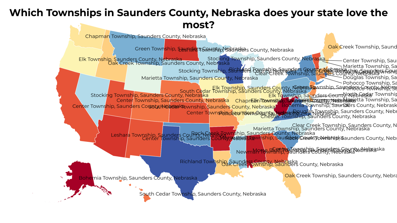 Townships in Saunders County, Nebraska map