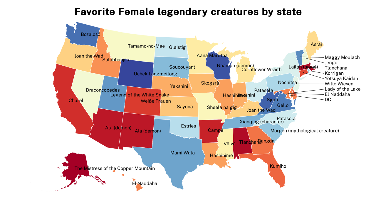 Female legendary creatures map