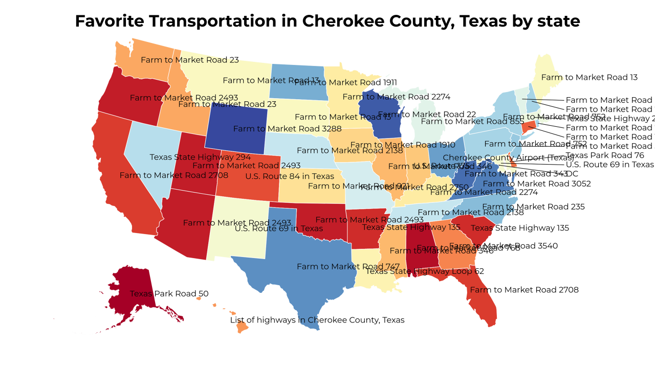 Transportation in Cherokee County, Texas map