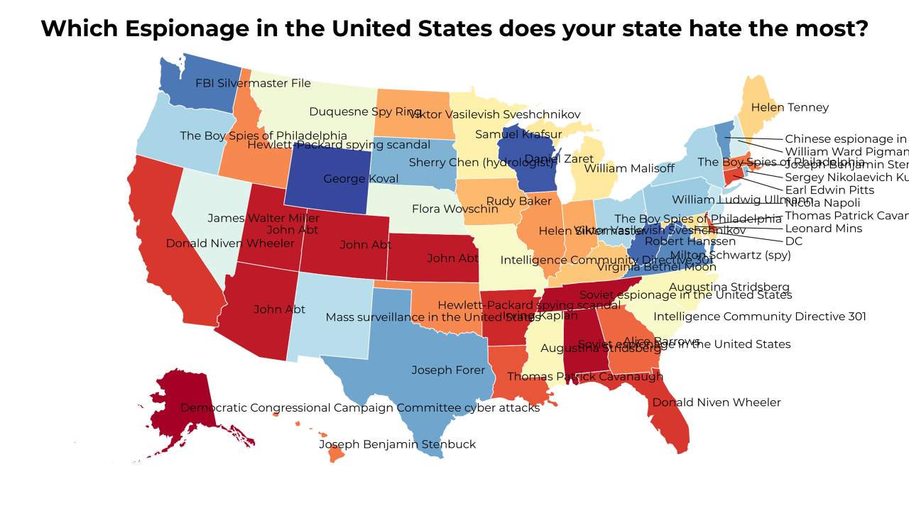 Espionage in the United States map