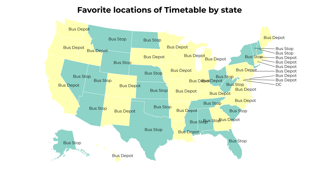 locations of Timetable map