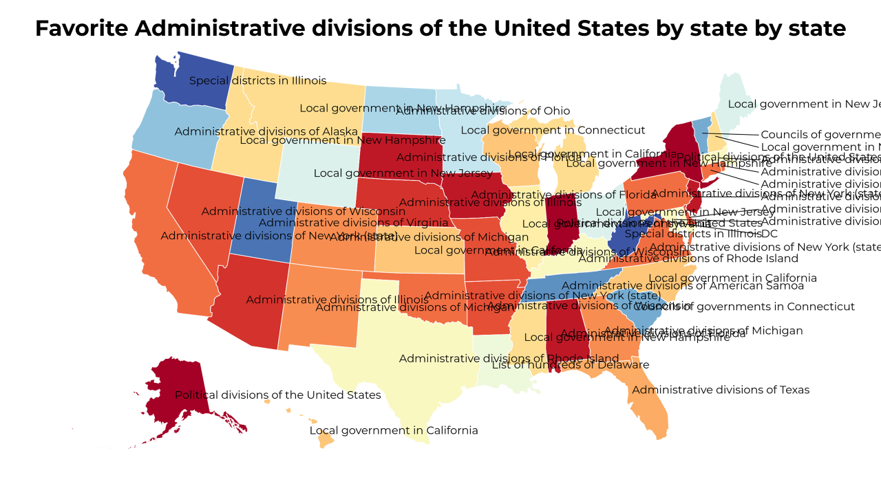 Administrative divisions of the United States by state map