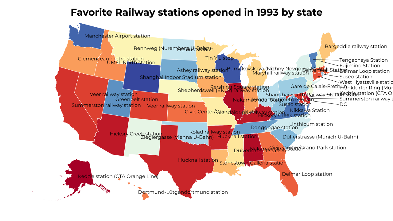 Railway stations opened in 1993 map