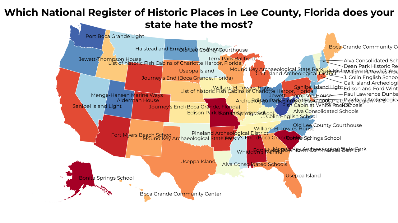 National Register of Historic Places in Lee County, Florida map