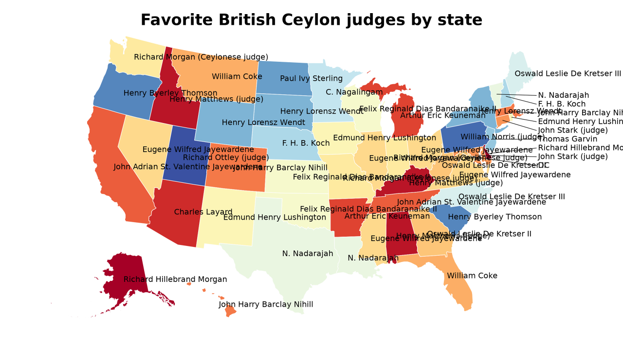 British Ceylon judges map