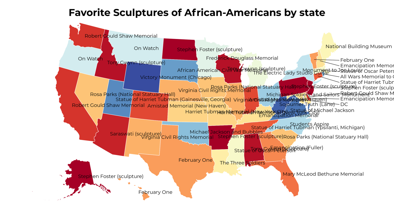 Sculptures of African-Americans map