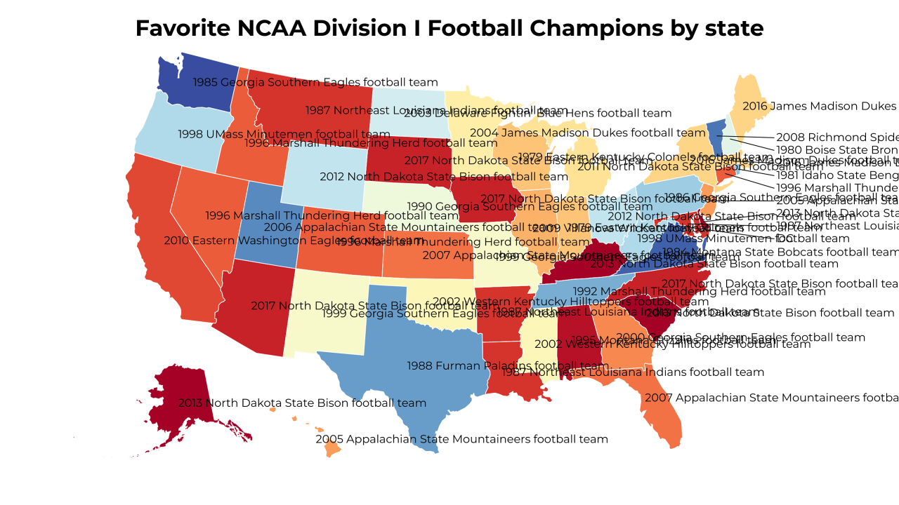 NCAA Division I Football Champions map