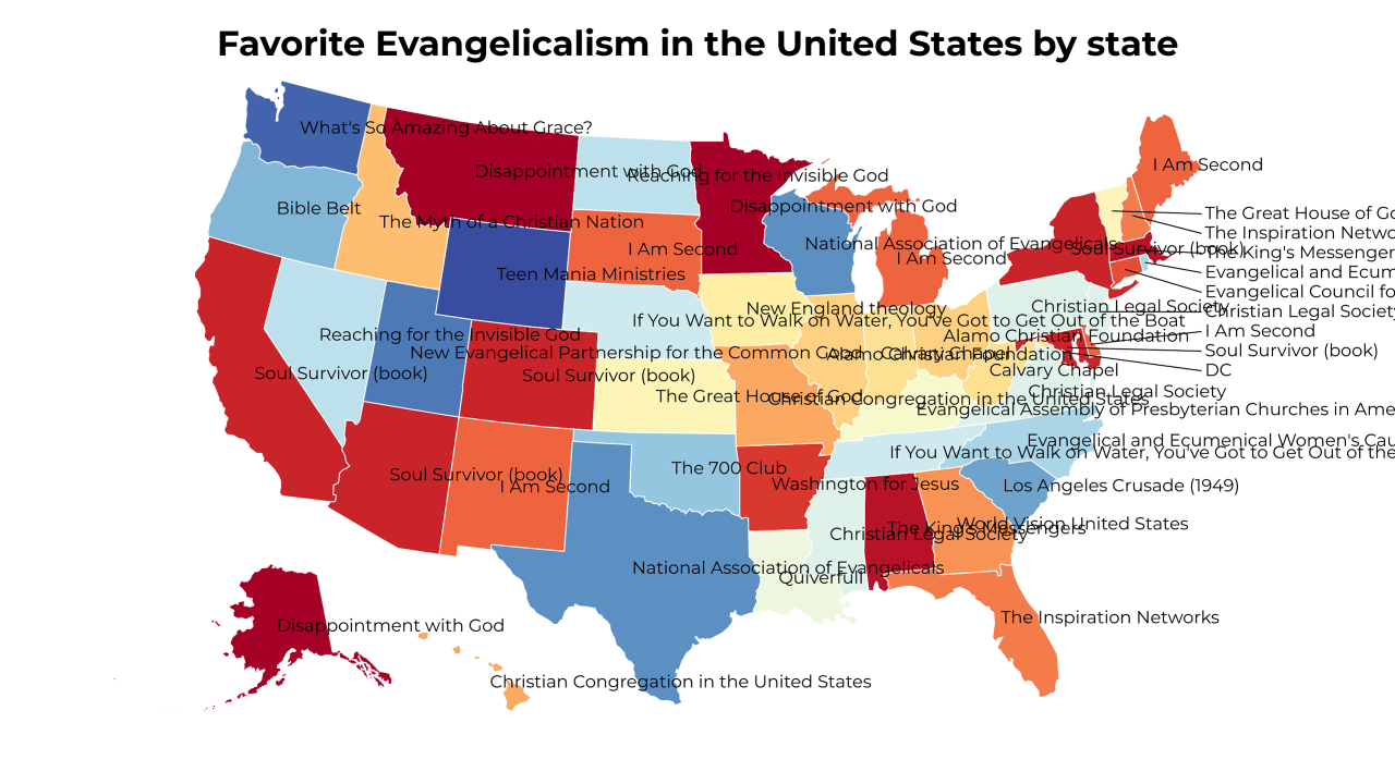 Evangelicalism in the United States map