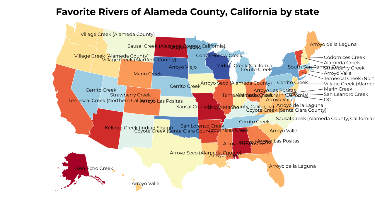 Rivers of Alameda County, California map