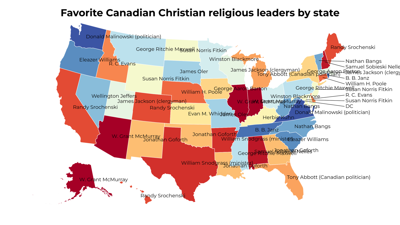 Canadian Christian religious leaders map
