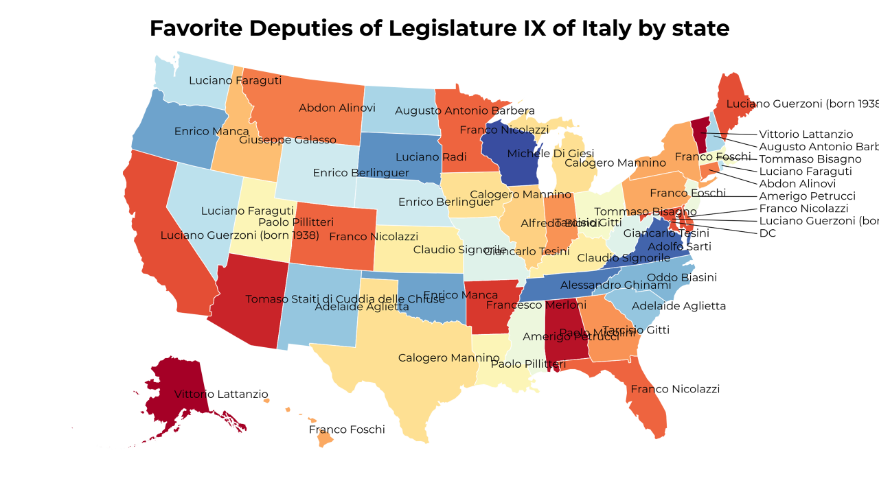 Deputies of Legislature IX of Italy map