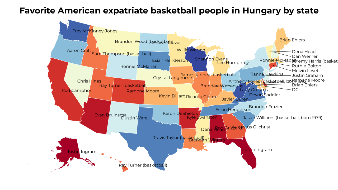 American expatriate basketball people in Hungary map