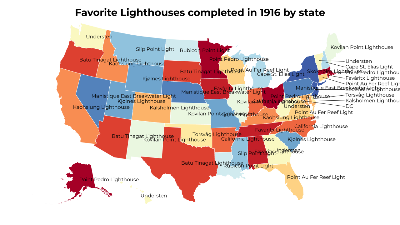 Lighthouses completed in 1916 map