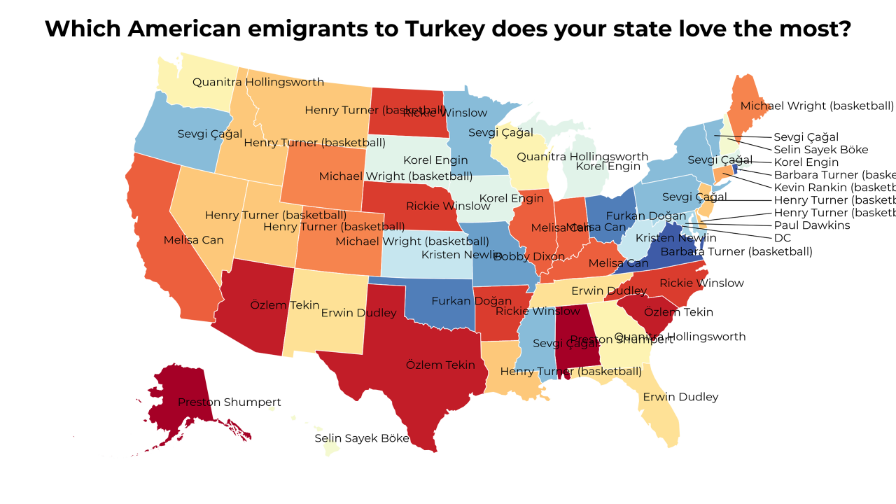 American emigrants to Turkey map
