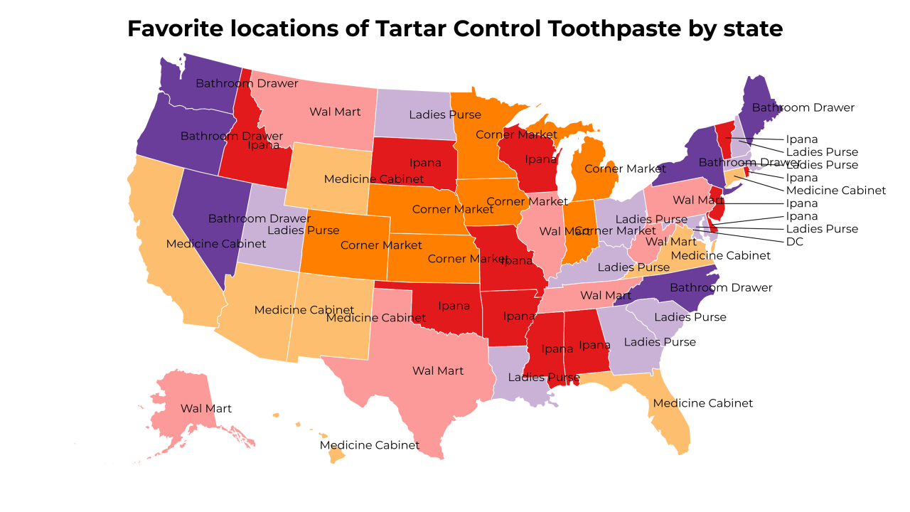 locations of Tartar Control Toothpaste map
