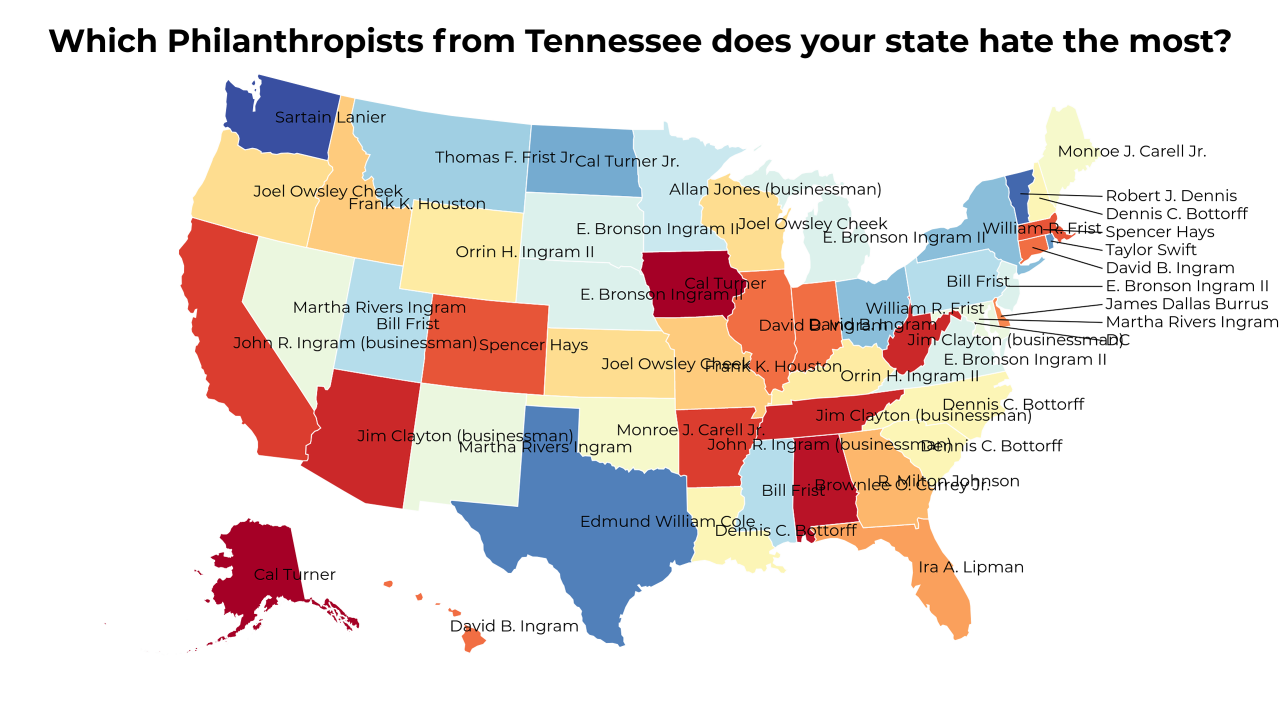 Philanthropists from Tennessee map