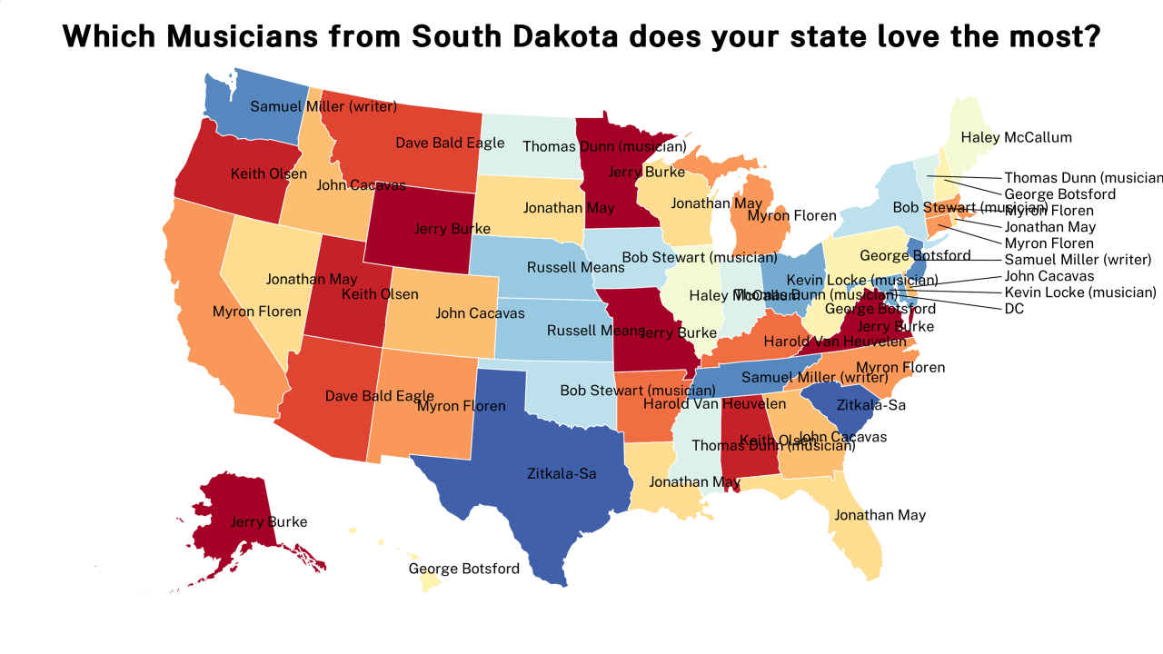 Musicians from South Dakota map