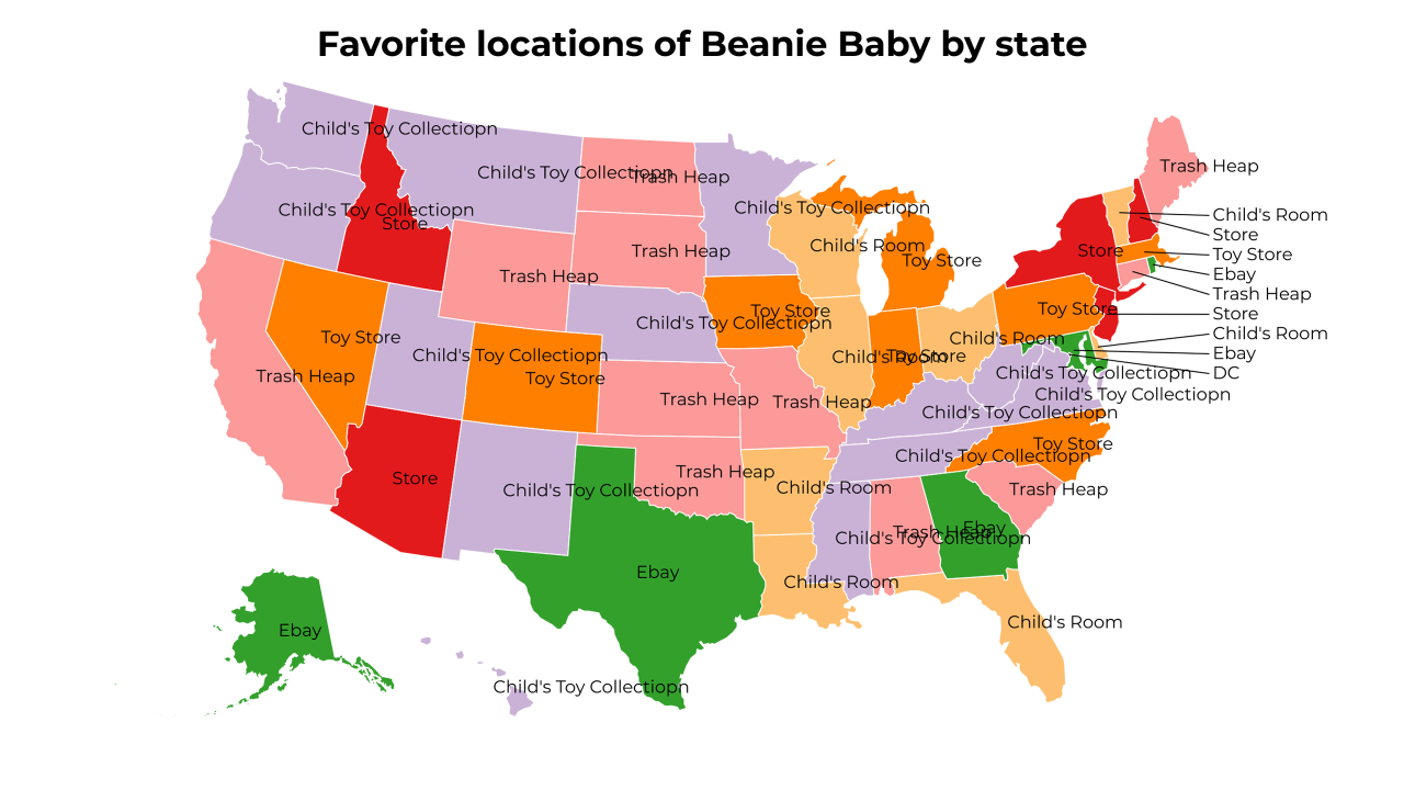 locations of Beanie Baby map