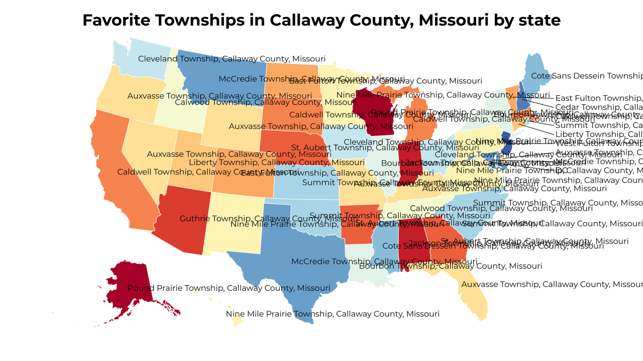 Townships in Callaway County, Missouri map