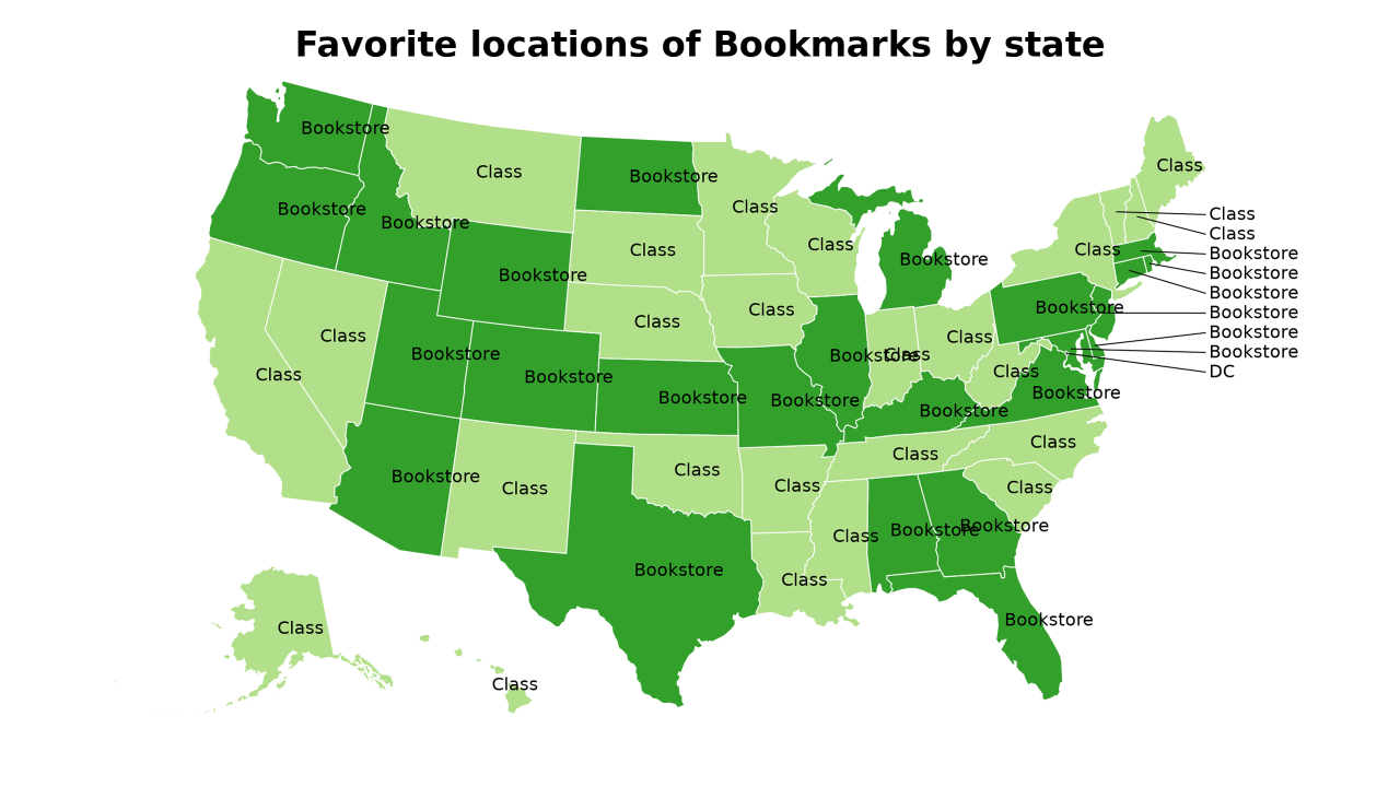 locations of Bookmarks map