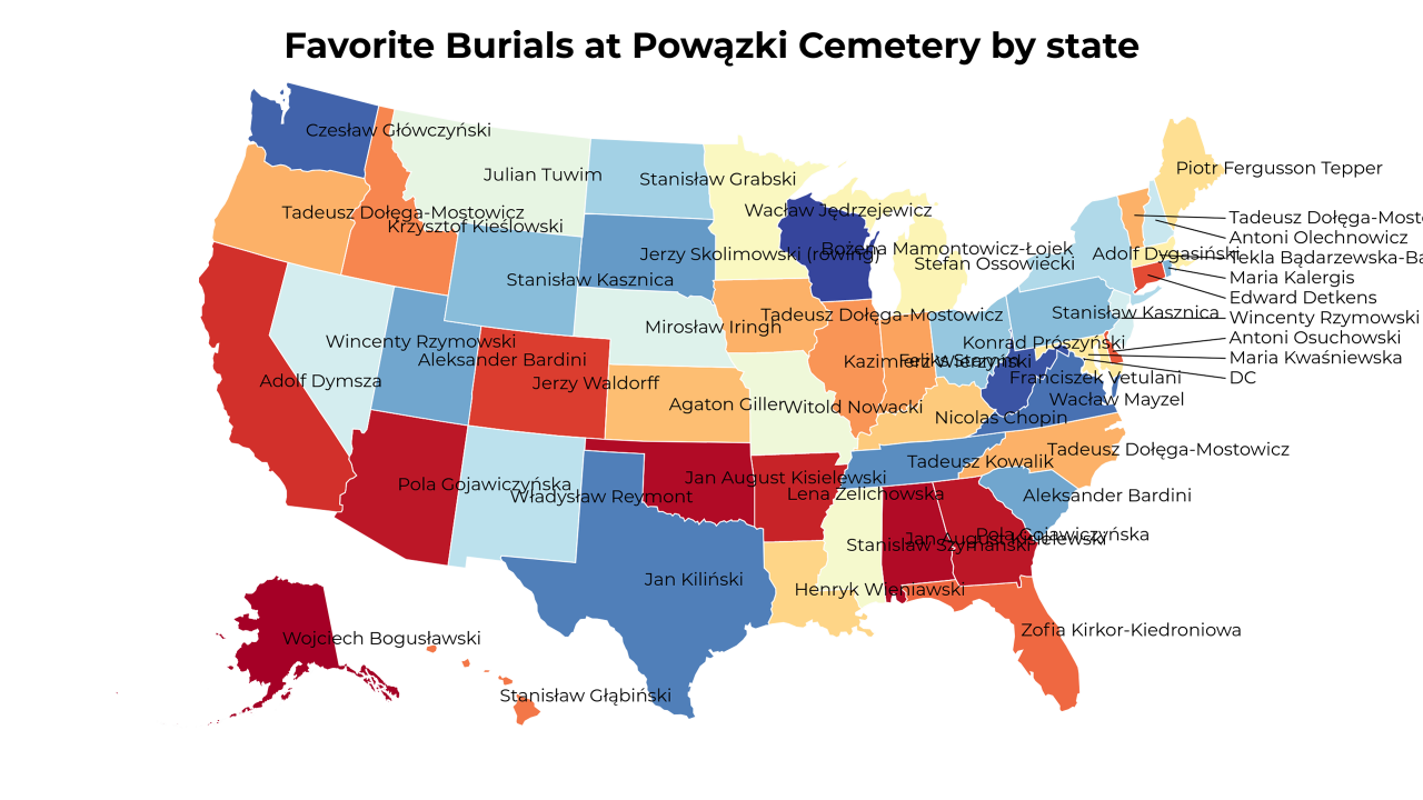 Burials at Powązki Cemetery map