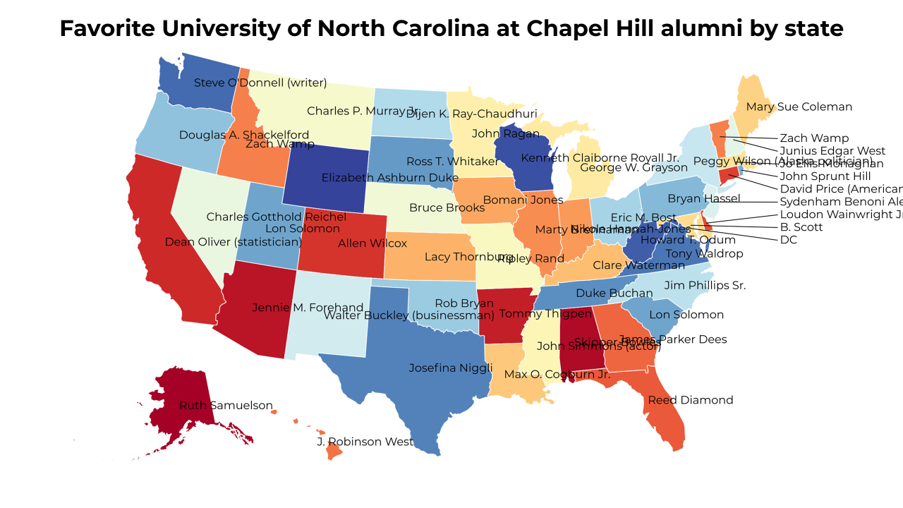 University of North Carolina at Chapel Hill alumni map