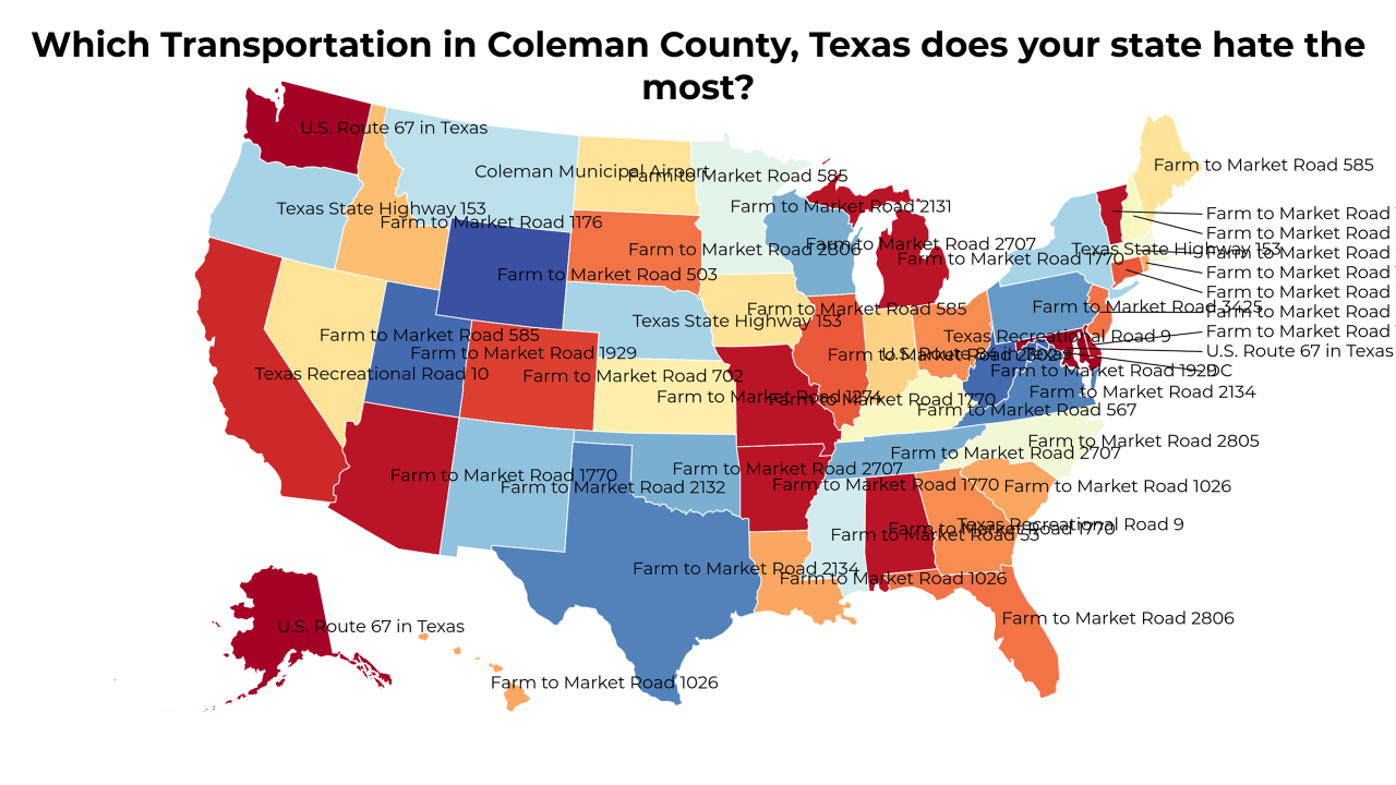 Transportation in Coleman County, Texas map