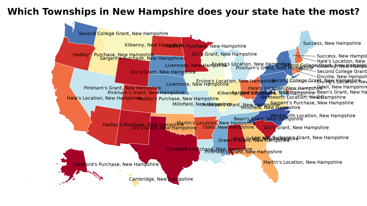 Townships in New Hampshire map