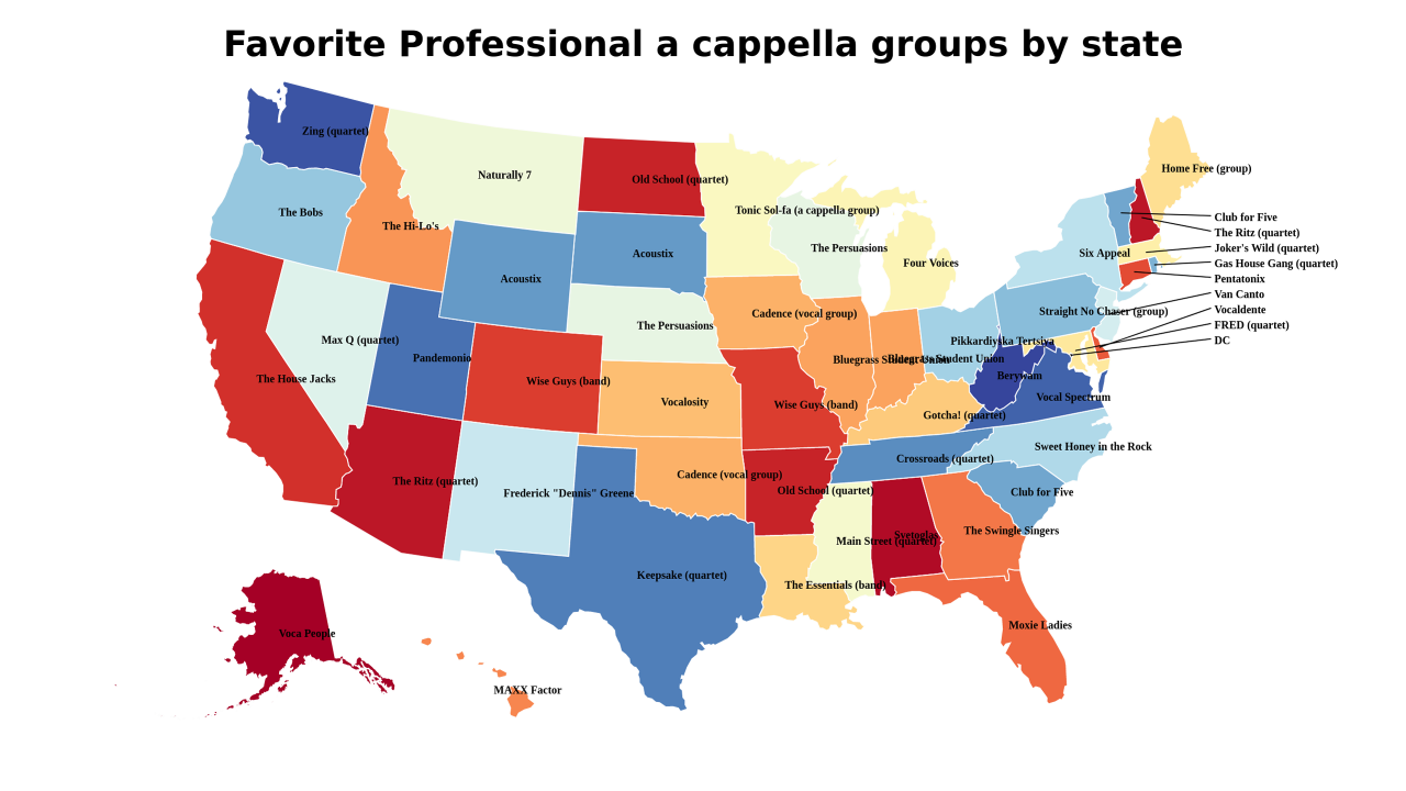 Professional a cappella groups map