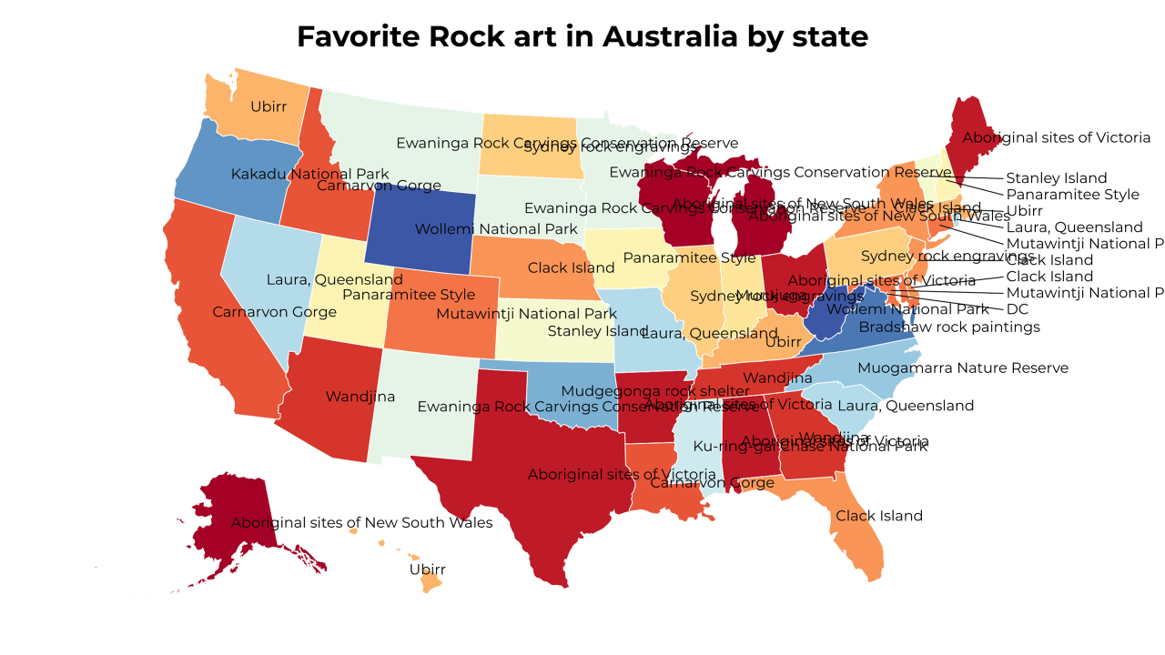 Rock art in Australia map