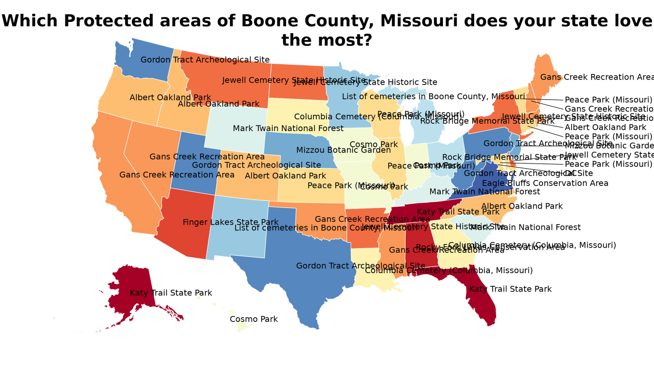 Protected areas of Boone County, Missouri map