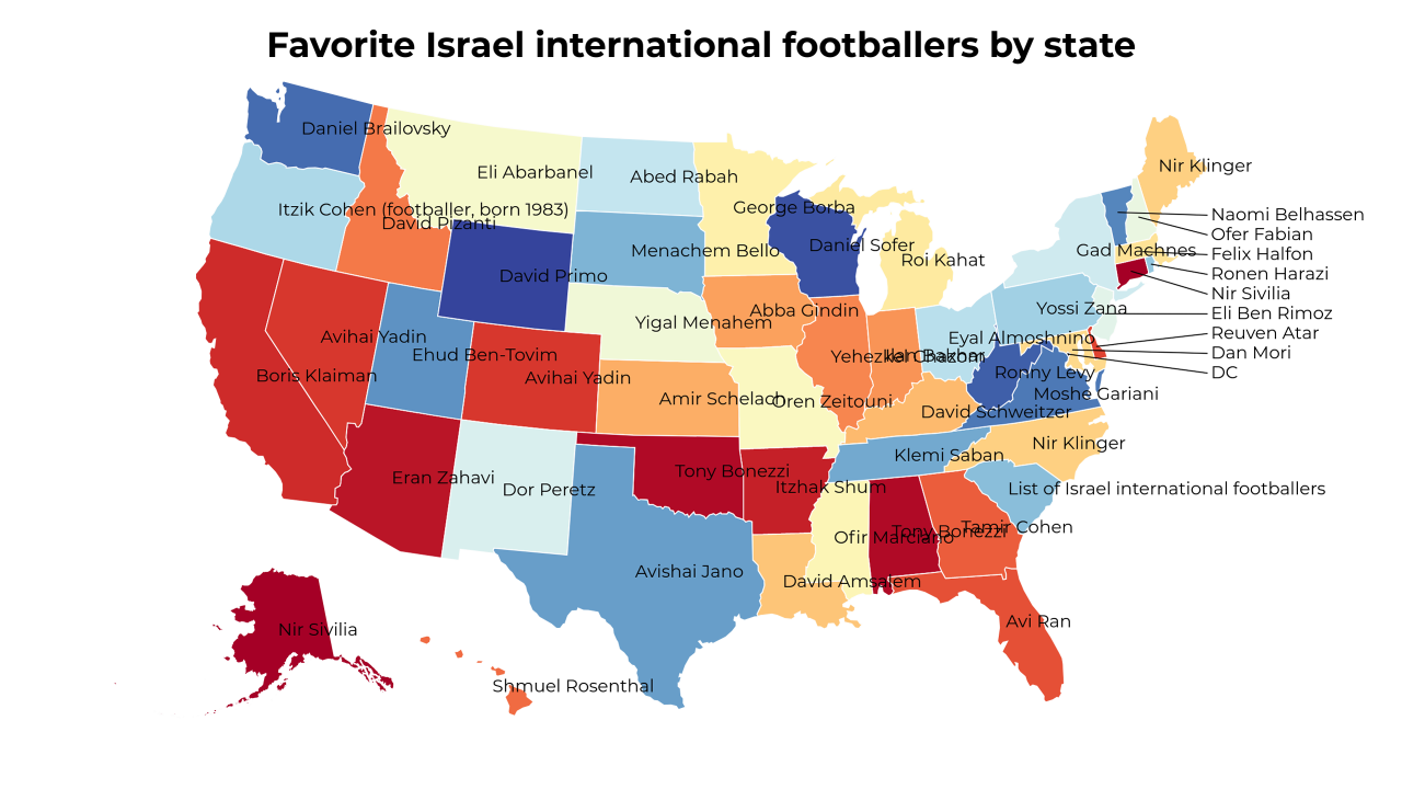 Israel international footballers map