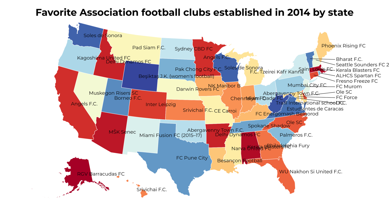 Association football clubs established in 2014 map