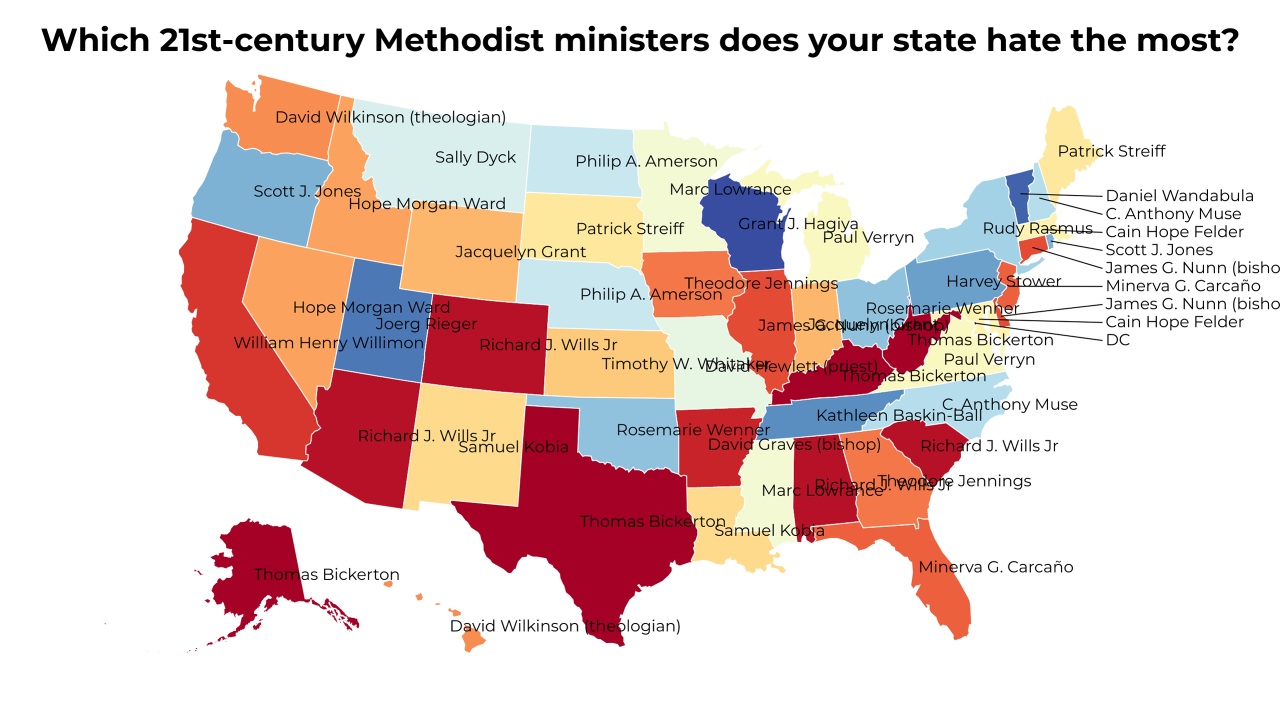 21st-century Methodist ministers map