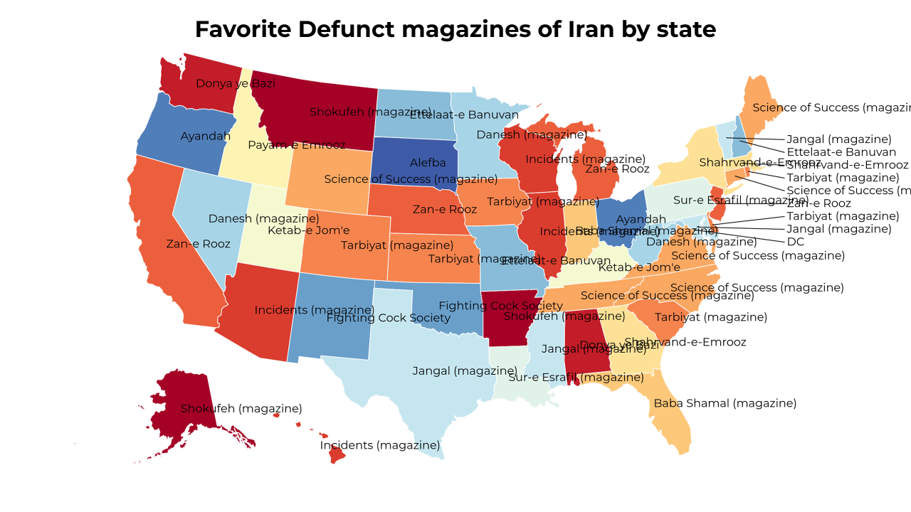 Defunct magazines of Iran map