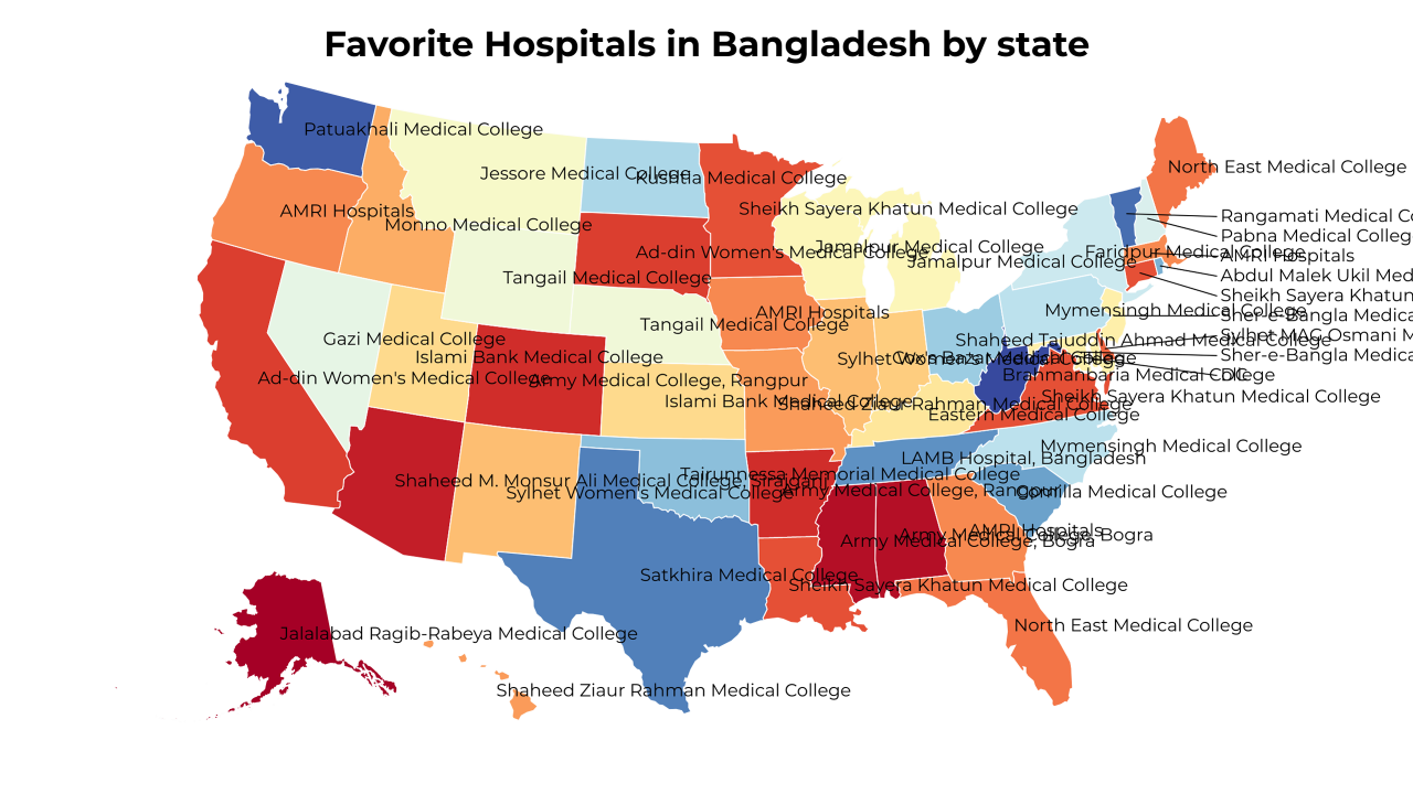 Hospitals in Bangladesh map