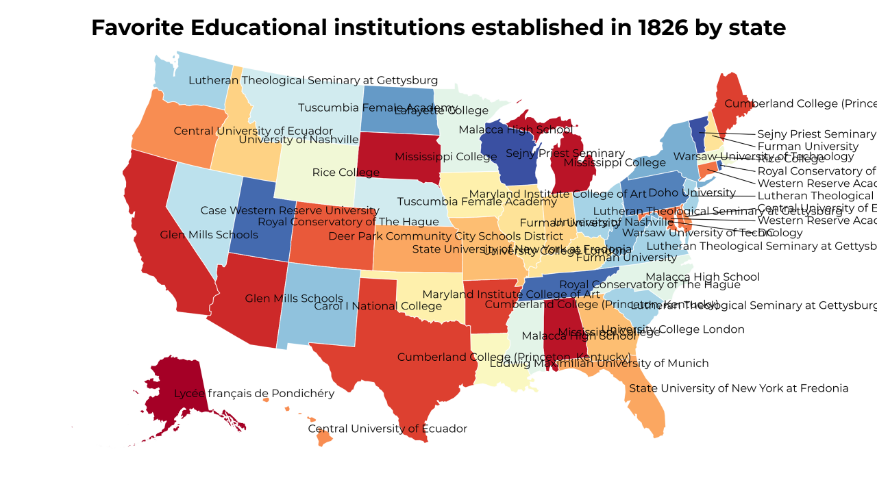 Educational institutions established in 1826 map